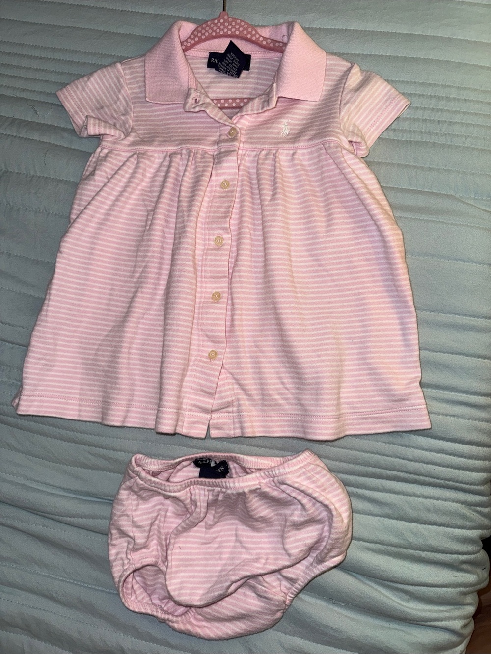 Ralph Lauren Pastel Pink Polo Dress with Matching Diaper Cover